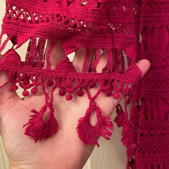 Junco Y Arena Dress Pink Embroidered Lace 3/4 Sleeves Fringe WM SZ 40 Medium 💖 - Picture 7 of 14